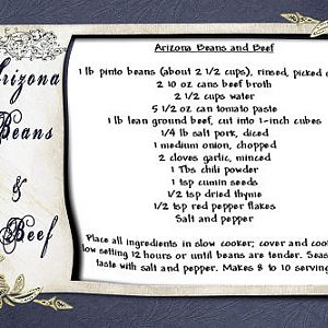 Recipe Card -Arizona Beef & Beans /font challenge