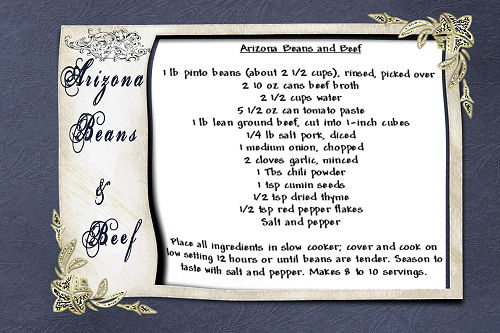 Recipe Card -Arizona Beef & Beans /font challenge